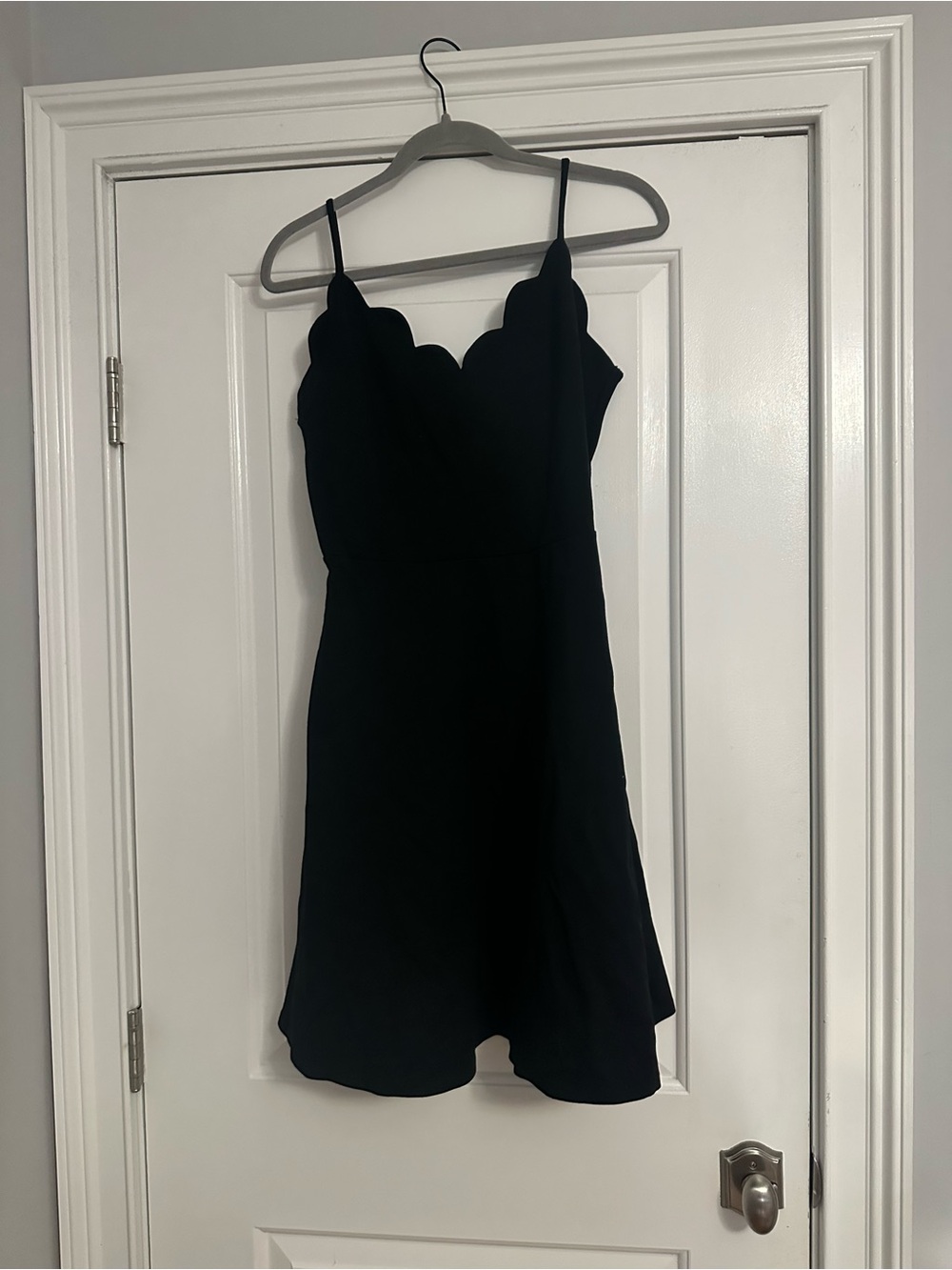 Black Scallop-Edge Spaghetti Strap Dress